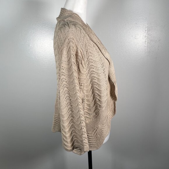 Joseph A Tan Shawl Collar Open Weave 3/4 Sleeve Cardigan Sweater XL - Picture 10 of 13